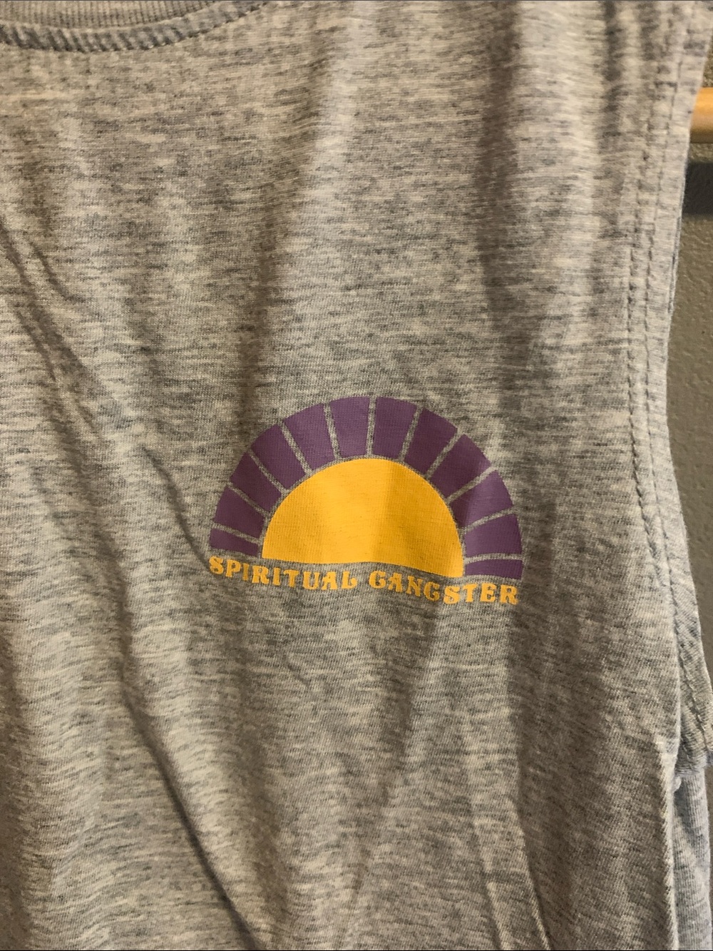 Spiritual Gangster Light Grey Tank with Purple and Gold Sunrise - Picture 3 of 4